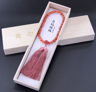 女性用数珠（京念珠）赤縞瑪瑙共仕立の通販・販売